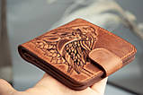 Жіночий шкіряний гаманець світло-коричневий з тисненням Пташки, фото 7