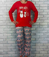 Женская теплая пижама ОПТОМ с длинным рукавом и рисунком олень, комплект женский начес р.S L