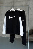 Спортивный костюм Nike мужской зимний на флисе черный Комплект Найк худи штаны с начосом зима