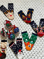 Детские махровые теплые носки с новогодним дизайном для мальчика и девочки 3-5 лет