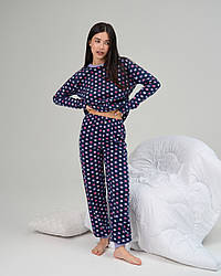 Домашній одяг — 94099-ні — Стильний жіночий флісовий домашній костюм, жіноча флісова піжама в горошок