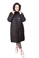 Длинное женское пальто стёганое большие размеры 54-64р зимнее с разрезами по бокам на молнии