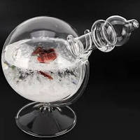Барометр Штормгласс глобус большой, капля Storm glass на стеклянной подставке с красной розой