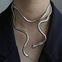Металеве намисто Змія срібного кольору. Браслет на руку Змія. Прикраса еластична змія