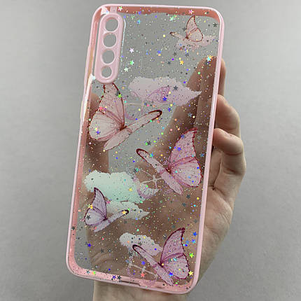 Чохол для Samsung Galaxy A30s чохол з метеликами із захистом камери на телефон самсунг а30с рожевий a0i, фото 1