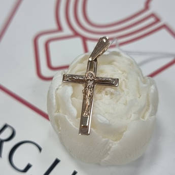 Хрестик із золота з розп'яттям написом Спаси та Збережи прямий мінімалістичний