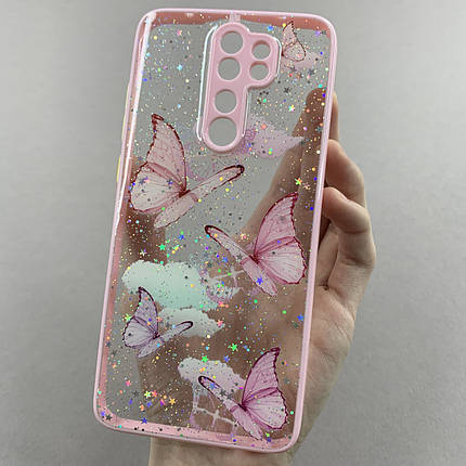 Чохол для Xiaomi Redmi Note 8 Pro чохол з метеликами із захистом камери на сяомі редмі нот 8 про рожевий a0i, фото 1