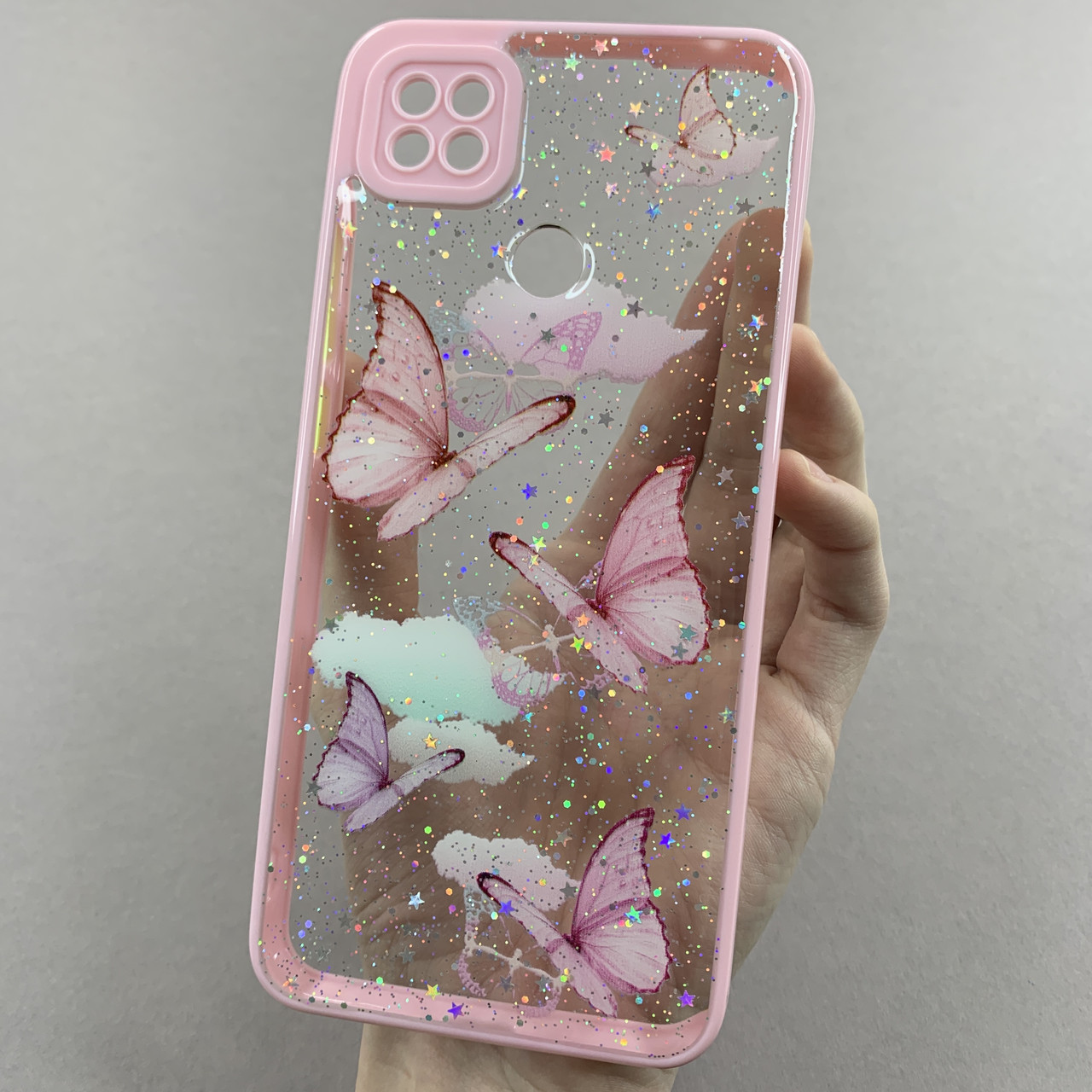 Чохол для Xiaomi Redmi 9C чохол з метеликами із захистом камери на телефон сяомі редмі 9с рожевий a0i