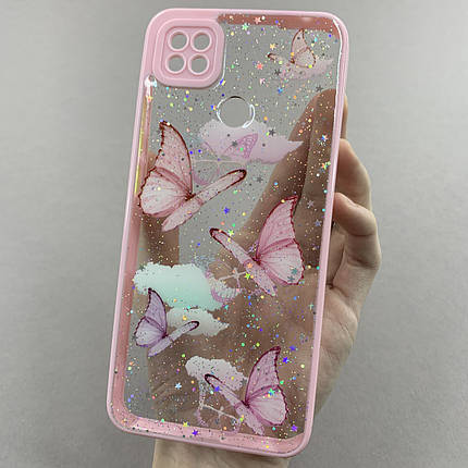 Чохол для Xiaomi Redmi 9C чохол з метеликами із захистом камери на телефон сяомі редмі 9с рожевий a0i, фото 1