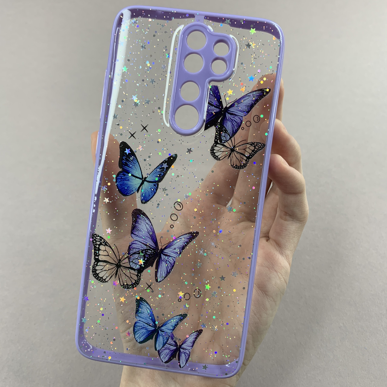 Чохол для Xiaomi Redmi Note 8 Pro чохол з метеликами із захистом камери на сяомі редмі нот 8 про бузковий a0i