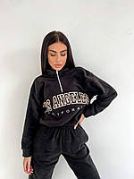 Женский оверсайз костюм Los Angeles из двухстороннего флиса (худи + штаны) черный, молочный, графит, оливковый