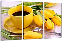 Модульна картина у вітальню/ спальню Жовті тюльпани ART-242_3A з лаковим покриттям