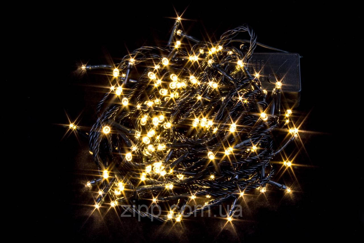 Гірлянда 100 LED Теплий білий Чорний провід
