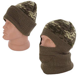 Зимова тактична шапка-балаклава 2 в 1 Піксель / В'язана чоловіча шапка / Військова тепла балаклава