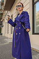 Женский премиальный тренч/пальто/плащ комбинированный интерлок и не промокаемая плащевка синий