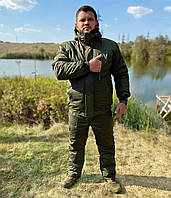 Зимний костюм для охоты и рыбалки с укороченной курткой и полукомбинезоном "Скиф" рип-стоп хаки
