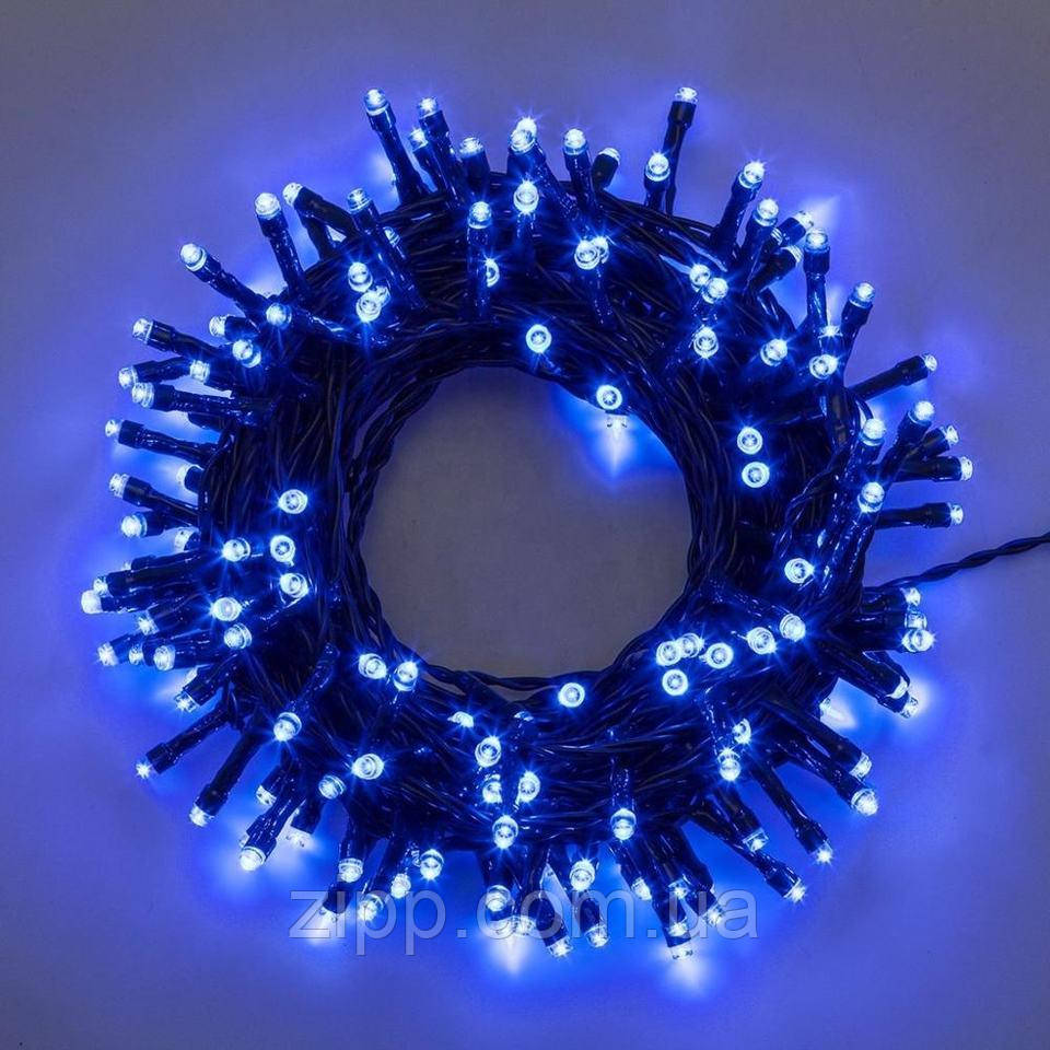 Гірлянда 300 LED Синій Чорний провід