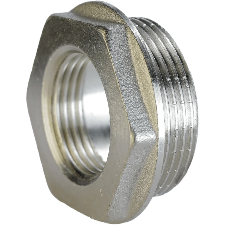 Футорка нікельована 1_1/2 ⁇ НР х 1 ⁇ ВР штампована А0714А(нк)