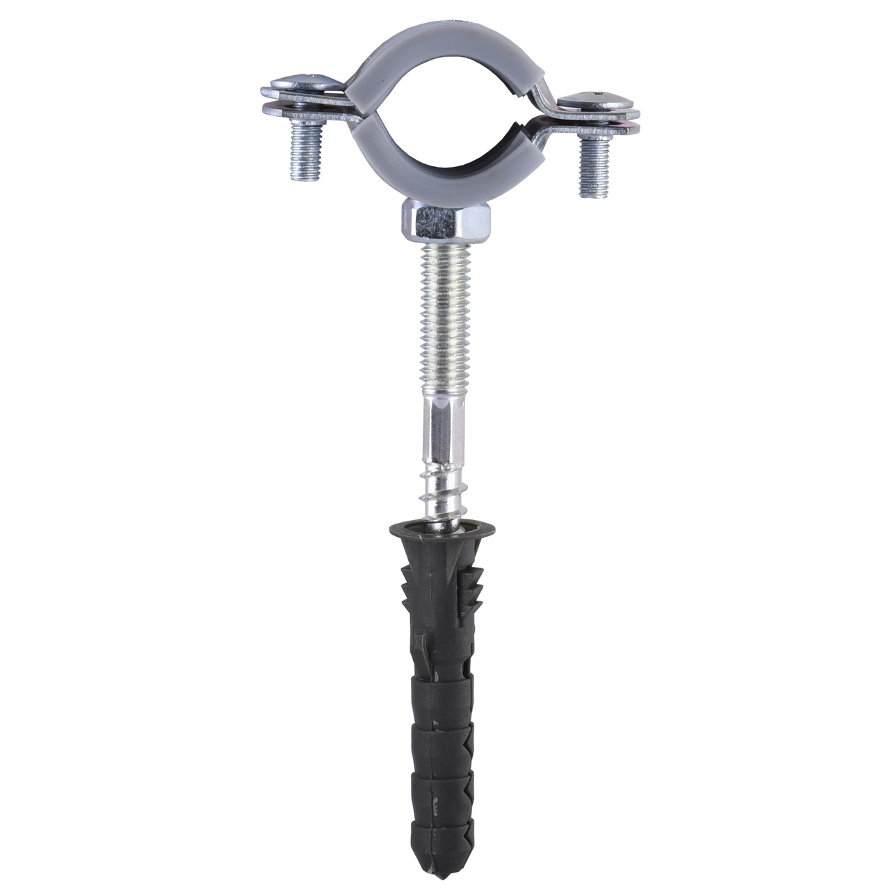 Хомут у зборі CR 1/2" (20-23 мм) з гвинтом-шурупом 8*80 і дюбелем у уп., сірий