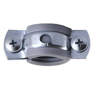 Хомут у зборі CR 1/2" (20-23 мм) з гвинтом-шурупом 8*80 і дюбелем у уп., сірий, фото 2