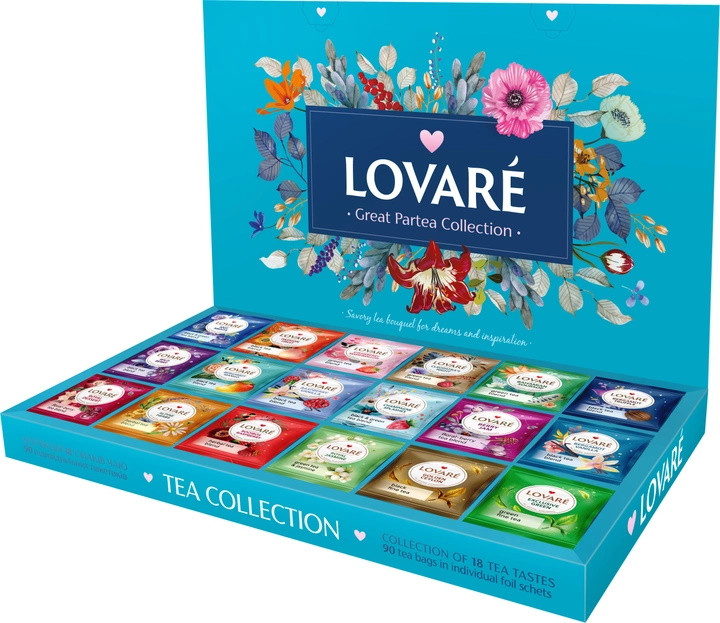 Lovare Tea Collection Great Party ассорти 18 видов по 5 шт. в подарочной упаковке Купить в