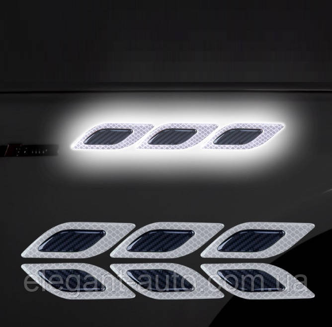 Наклейка відбивач катафот 2шт люмінесцентна на крило автомобіля Біла "Квадрати"