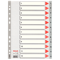 Роздільники Esselte пластикові з ПП цифрові A4 1-12 100106