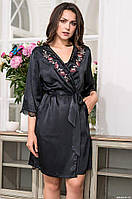 Черный шелковый халат с вышивкой Mia-Mia Валенсия 3263 L/XL