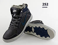 Кожаные мужские зимние кроссовки ботинки синие, шкіряні чоловічі чоботи, спортивные ботинки