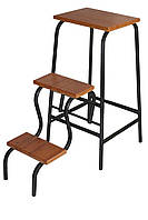 Стілець-стрем'янка чорний каркас 16мм зі ступенями горіх для дому та дачі