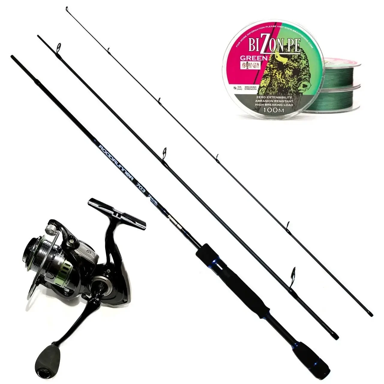 Спінінг карбон Набір RoadRunner 703 - 2.10м.(тест 5-20 г.)для ловлі хижої риби, фото 1