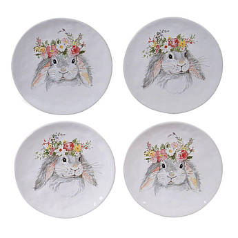 Набір із 4-х керамічних десертних тарілок із малюнком "Милий кролик" Certified International