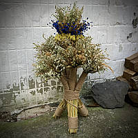 Різдвяний Дідух з житнього колосся та льону 70см "Український стяг"