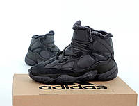 Мужские зимние кроссовки Adidas Yeezy Boost 500 High Black WInter Fur (черные) теплые кроссовки 14197 Адидас
