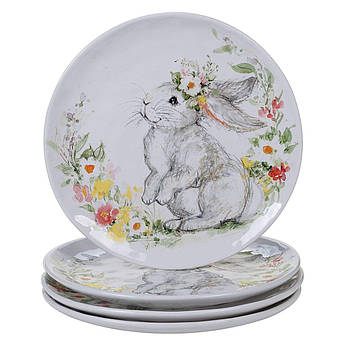Набір із 4-х обідніх тарілок із кераміки з принтом "Милий кролик" Certified International
