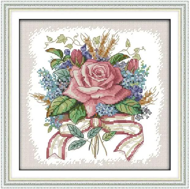 Набір для вишивання хрестиком за нанесеною на канву схемою "A bunch of flowers". AIDA 14CT printed, 27*27 см