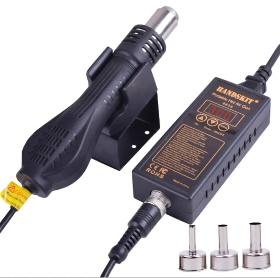 Термоповітряна паяльна портативна станція HandsKit 8858D, 100-320W, з дислеєм + насадки, фото 1