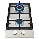 Плита газова дві конфорки неіржавка сталь із чавунною решіткою для вбудовування Luxor PGX 320 SS Turbo Steel, фото 5
