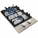 Плита газова дві конфорки неіржавка сталь із чавунною решіткою для вбудовування Luxor PGX 320 SS Turbo Steel, фото 4