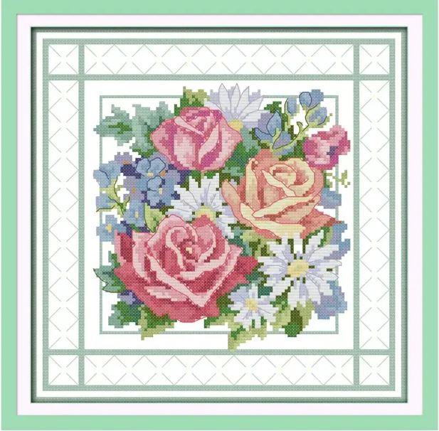 Набір для вишивання хрестиком за нанесеною на канву схемою "For season flowers". AIDA 14CT printed, 30*30 см, фото 1