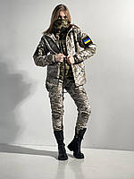 Женская тактическая форма костюм пиксель, Теплая армейская одежда женский военный комплект на флисе XXL