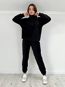 Чорний теплий жіночий спортивний костюм із турецького флісу