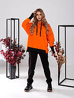 Женский спортивный костюм Casual-style оверсайз арт. 501 черный с оранжевым/ оранжевый