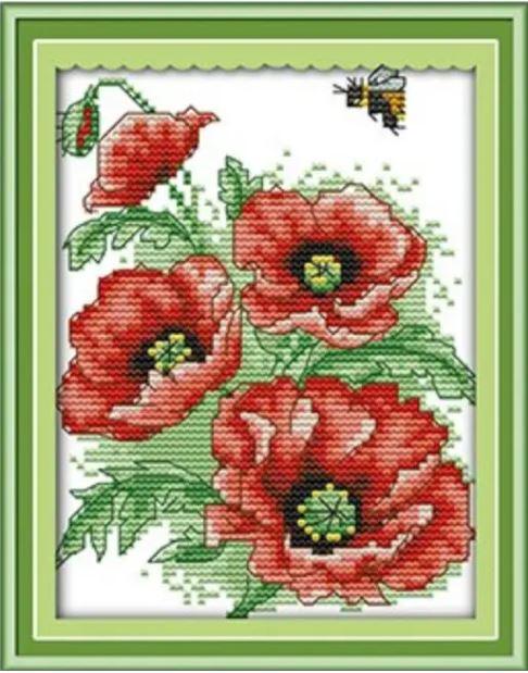 Набір для вишивання хрестиком по нанесеному на канву схемі "Bees love flowers". AIDA 14CT printed 15*19 см