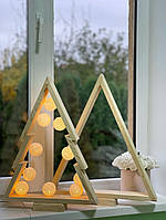 Декоративна дерев'яна ялинка ручної роботи, новорічний декор, Форма трикутника висотою 60см.