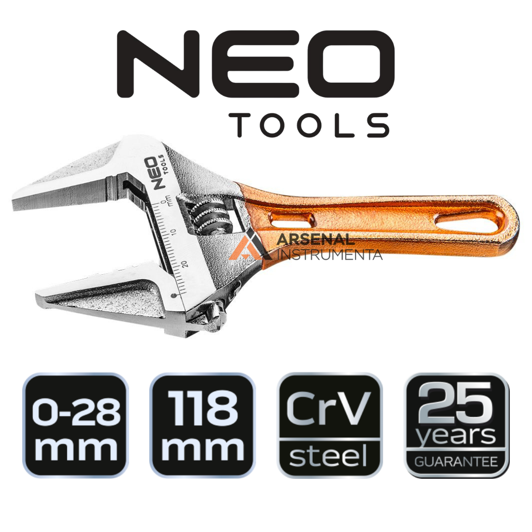 Розвідний ключ короткий 118 мм, 0-28 мм NEO 03-019