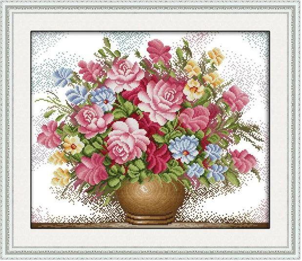 Набір для вишивання за нанесеною на канву схемою "Pink rose".AIDA 14CT printed, 46*40 см