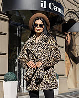 Шуба женская утепленная, эко альпака, дизайнерская, бренд, Леопардовый, 42