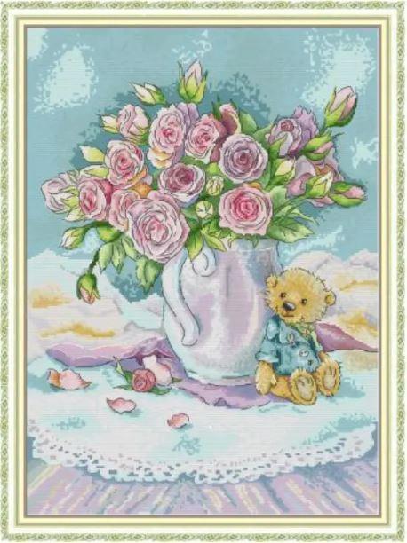 Набір для вишивання за нанесеною на канву схемою "Rose vase 6". AIDA 14CT printed 38*50 см