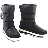 Дутики женские черные на белой высокой подошве мягкие нескользкие теплые на меху на липучках размер 40